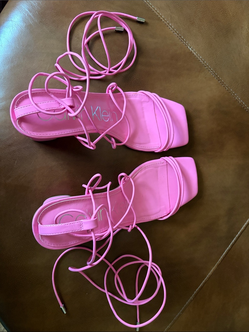 Brand new! Calvin Klein Hot Pink Lace-Up Square-Toe Heels